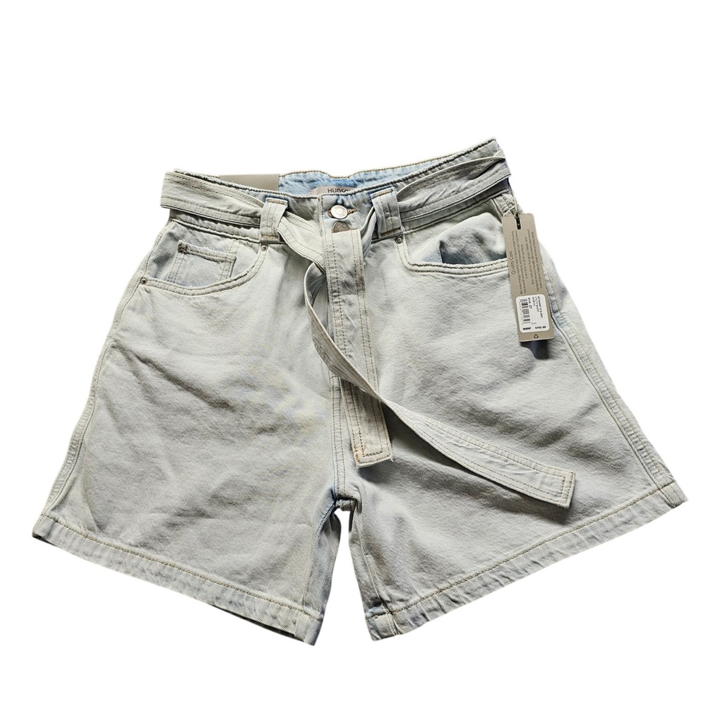 Hudson Jeans Utility Short Women 27 Worth Light Wash Denim Tie Belt High Rise